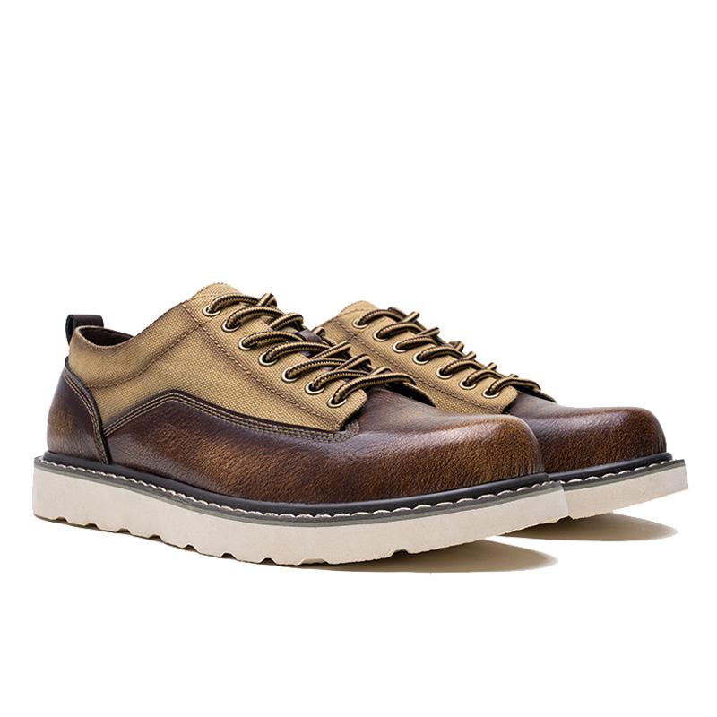 2025 Big Toe Men's Canvas Patchwork Leather Shoes Loafers Retro Workwear Shoes New High-quality Outdoor Casual Leather Shoes