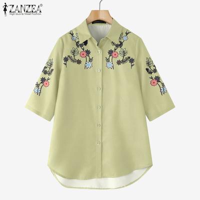 Womens Turn Down Collar Loose Half Sleeve Floral Print Shirts