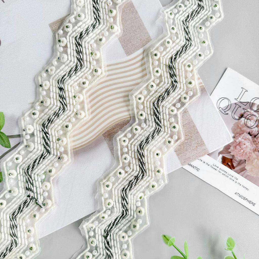 4Cm Bead Embroidery Wave Barcode Lace Clothing Dress Window Decoration Luggage Clothing Decoration Lace Accessories