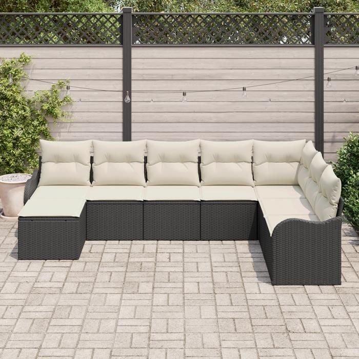 VidaXL Ensemble de canapé de jardin 8 pièces avec coussins en poly rotin noir 3354486