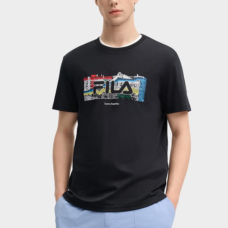 FILA Heritage Fashion Casual Logo Cotton Short Sleeve T-Shirt Men Tops Black F11M438104F-BK