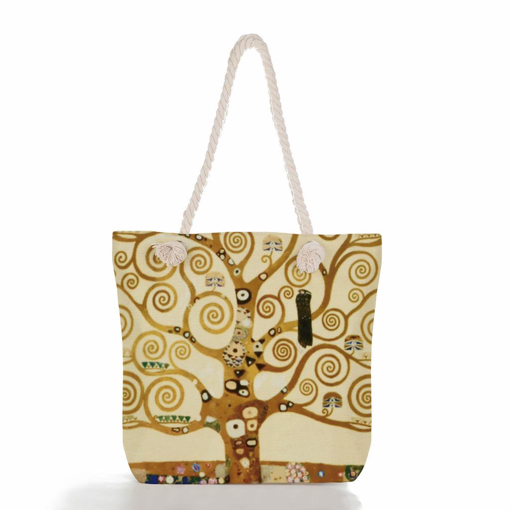 Oil Painting of a Person Print Thick Rope Single-shoulder Beach Bag 7217
