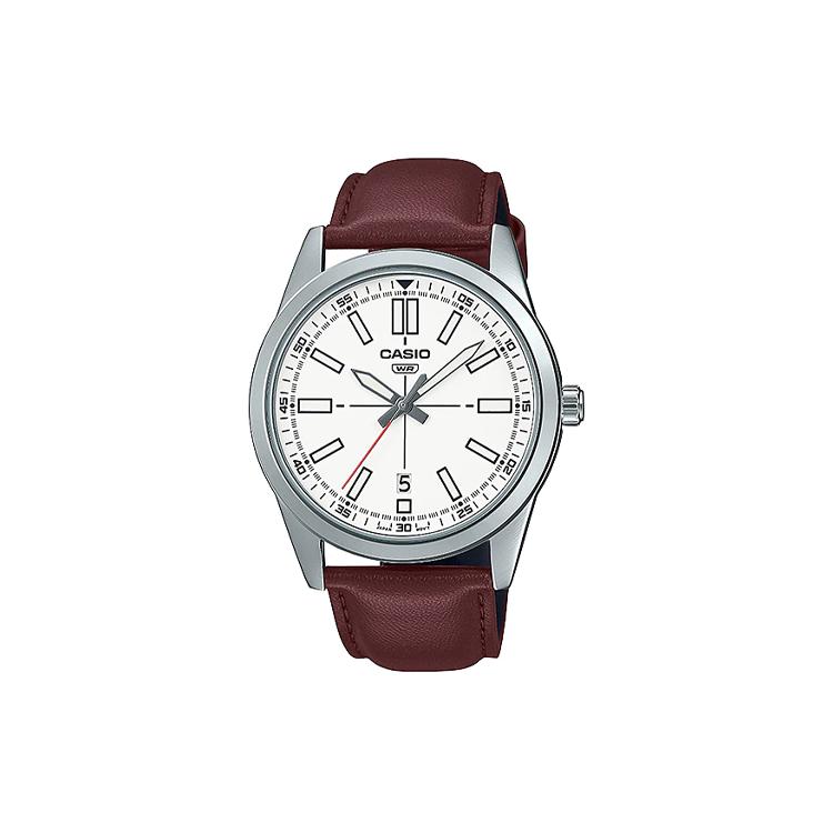 CASIO Men Standard Series White Watch MTP-VD02L-7E MTP-VD02L-7E Brown Strap