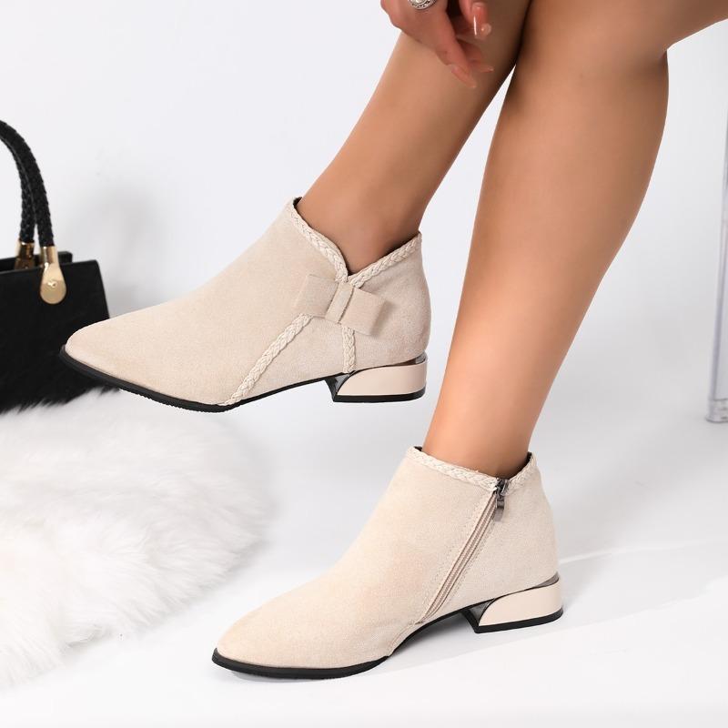 Fashion 2024 Autumn Winter Ankle Boot Women Short Tube Versatile Soft Leather Booties Mother Low Heel Fashion Comfortable Pointed Shoes