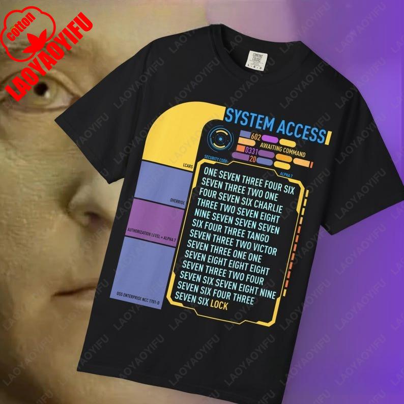 Next Generation Trek Datas Password Tshirt for Trekkies Star Trek SciFi Tee Geek Clothing Nerd Apparel Fan Gift Cotton Shirt S