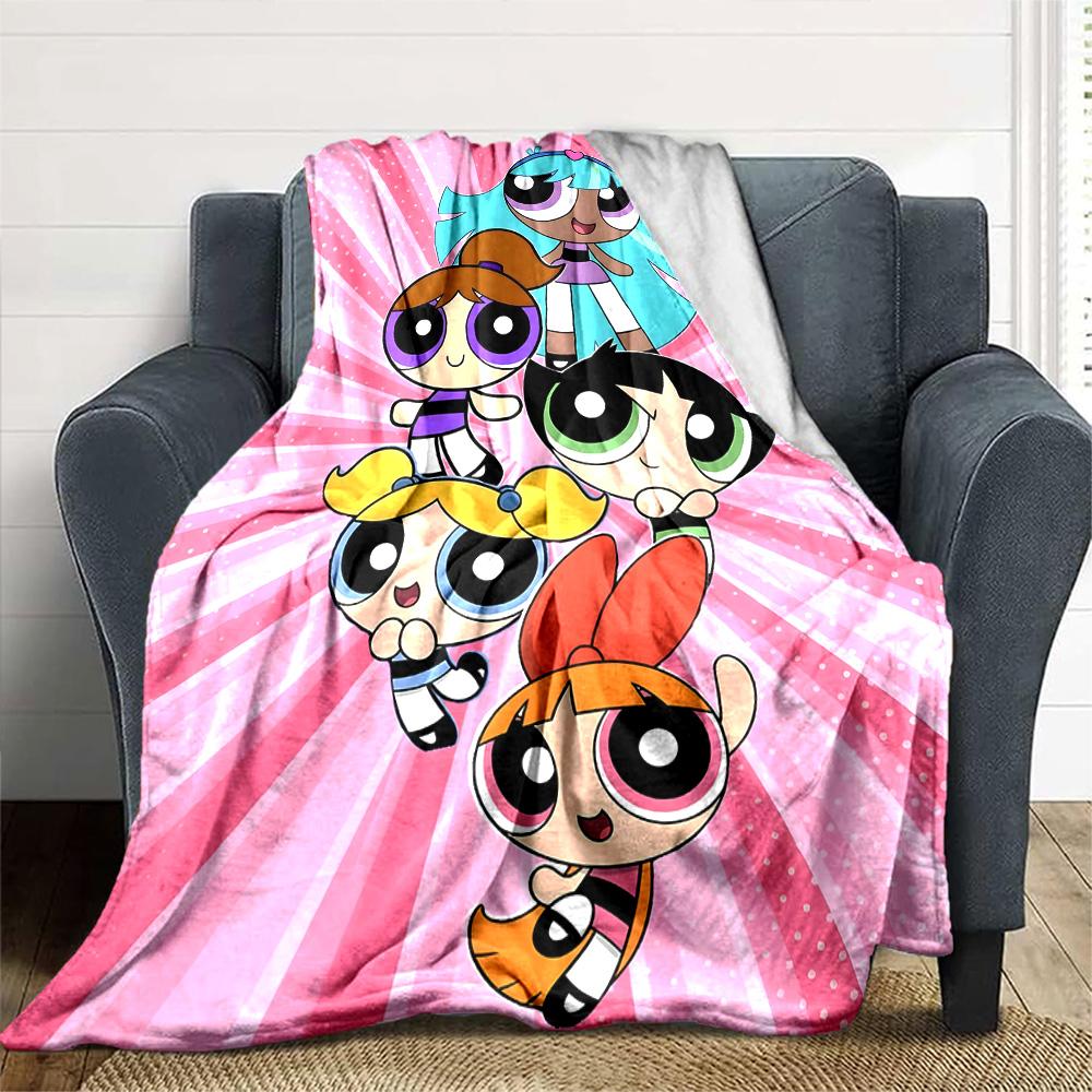 1pc Powerpuff2 Blanket, Gift, for Men and Women, Soft Blanket, Good for Sofa Bed Couch Travel, Lightweight Flannel Blanket