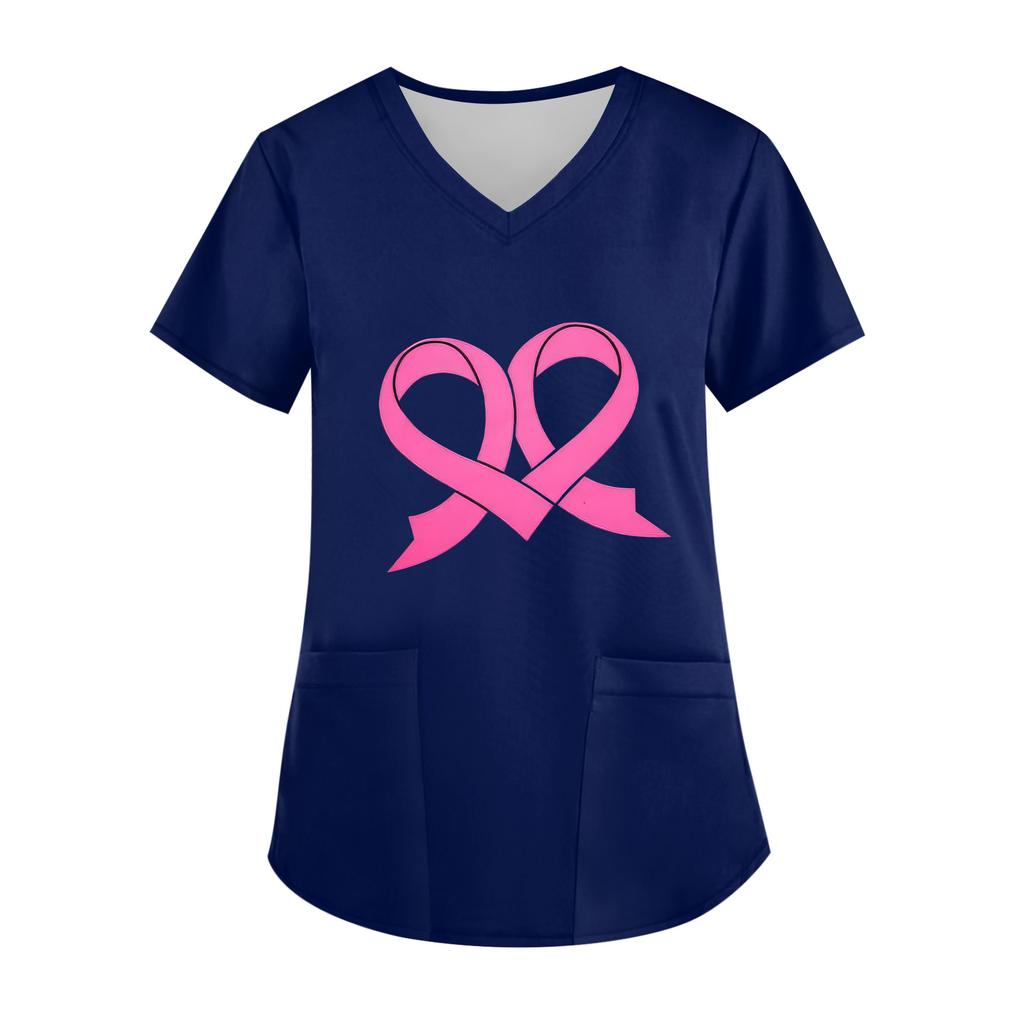 Women's V-Neck Short-Sleeve Pocketed Top With Side Slit