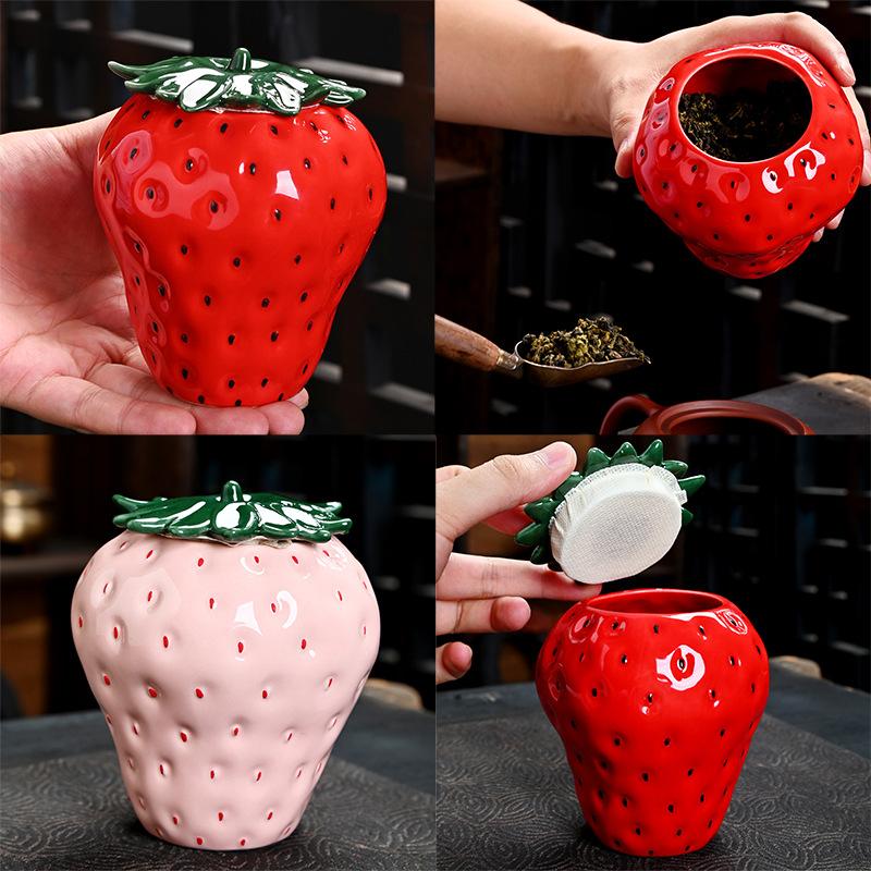 Strawberry Tea Can Chinese Creative Ceramic Black Tea Storage Jar Sealed Jar Moisture-proof Mini Storage Jar Personality