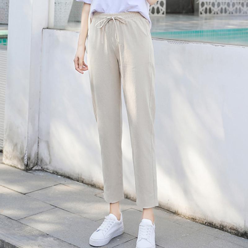 Spodnie bawełniane 9-kolorowe, długość 9/10, wiosna-lato, slim, proste, luźne, casualowe, damskie, jednokolorowe, haremki