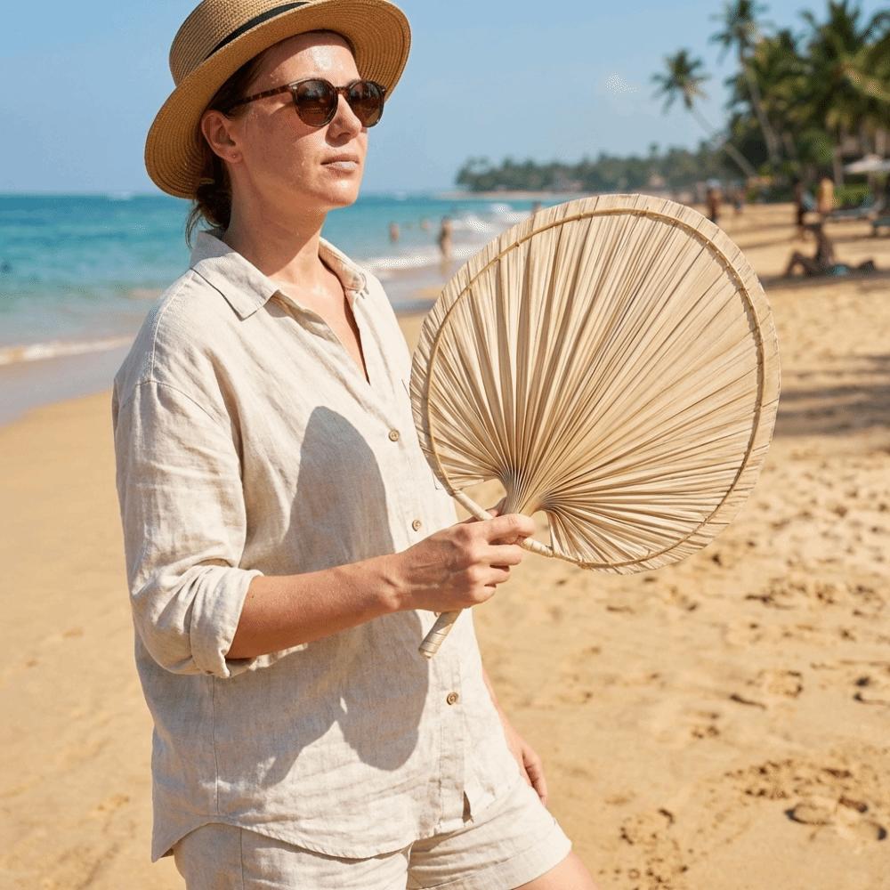 Portable Hand-woven Palm-Leaf Fan Lightweight Summer Cooling Fan  Wedding Decoration