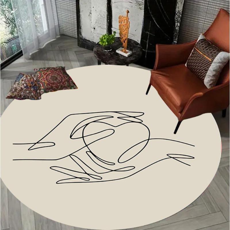 Minimalist Lines Pattern Round Rug Modern Black Line Camera Design Soft Non-slip Carpet Living Room Bedroom Decor Floor Mat