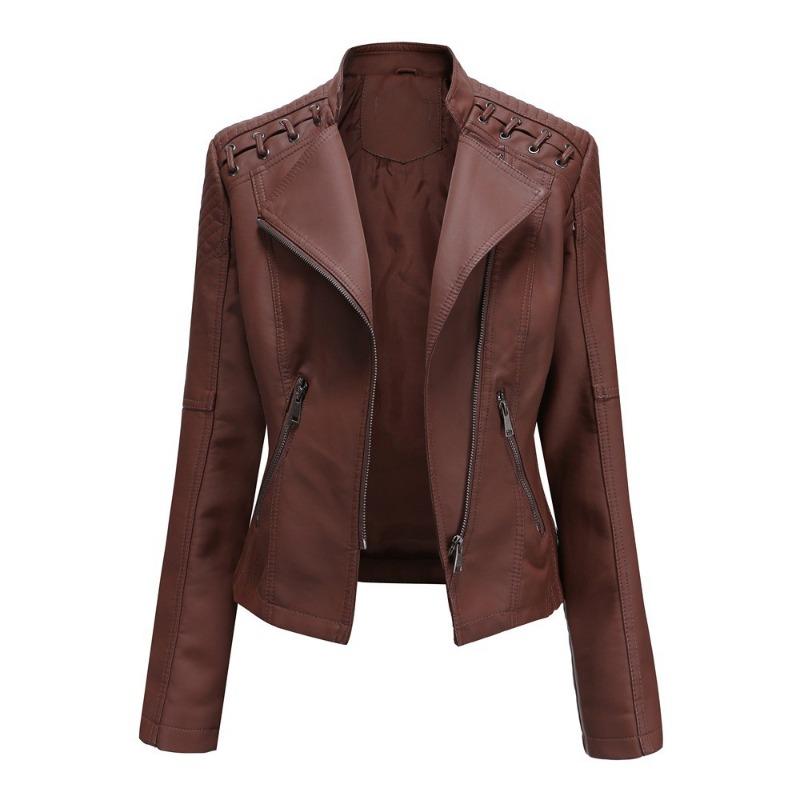 Stand-up Collar Leather Jacket Women's New Leather Jacket Women's Jacket Slim Thin Small Coat Women's Motorcycle Clothes