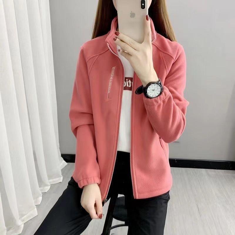 Autumn and winter fleece jacket fleece casual fleece jacket stand-up collar thickened cardigan sports outdoor warm sweater