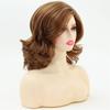 Synthetic Elegant Short Curly Wave Hair Brown Bob Wig Side Parting Bangs for Women Natural Fluffy Daily Cosplay Party