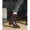 Thick heel short boots women's 2024 new medium boots diagonal brown French small short boots square head high heel thin boots
