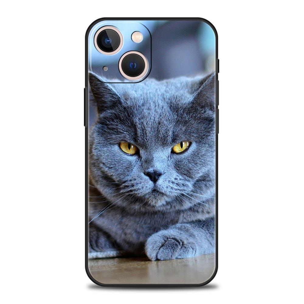 Tecknad Söt Katt Mjukt Silikon Telefonfodral För iPhone 11 12 13 15 14 Pro Max X XR XS 7 8 Plus SE 2020 Lyxigt Svart Fodral Funda