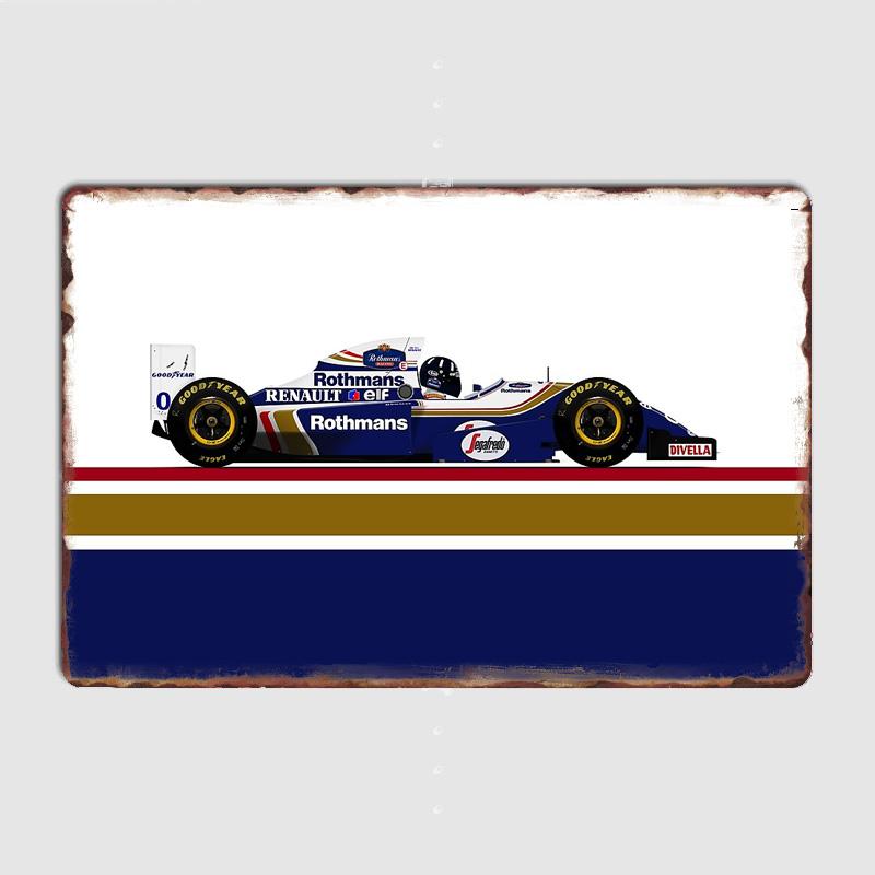 Болид Формулы-1 Дэймон Хилл - Williams FW16B Ретро Постеры Металлическая Табличка Постер Бар Интерьер Спальня Настенное Искусство Домашний Декор Украшение Комнаты 20x30cm（7.8x11.8inch）