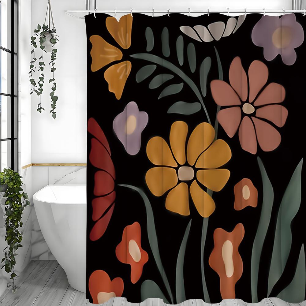Cartoon Flower Shower Curtain, Bathroom Decorative Shower Curtain, Waterproof Shower Curtain with Hooks