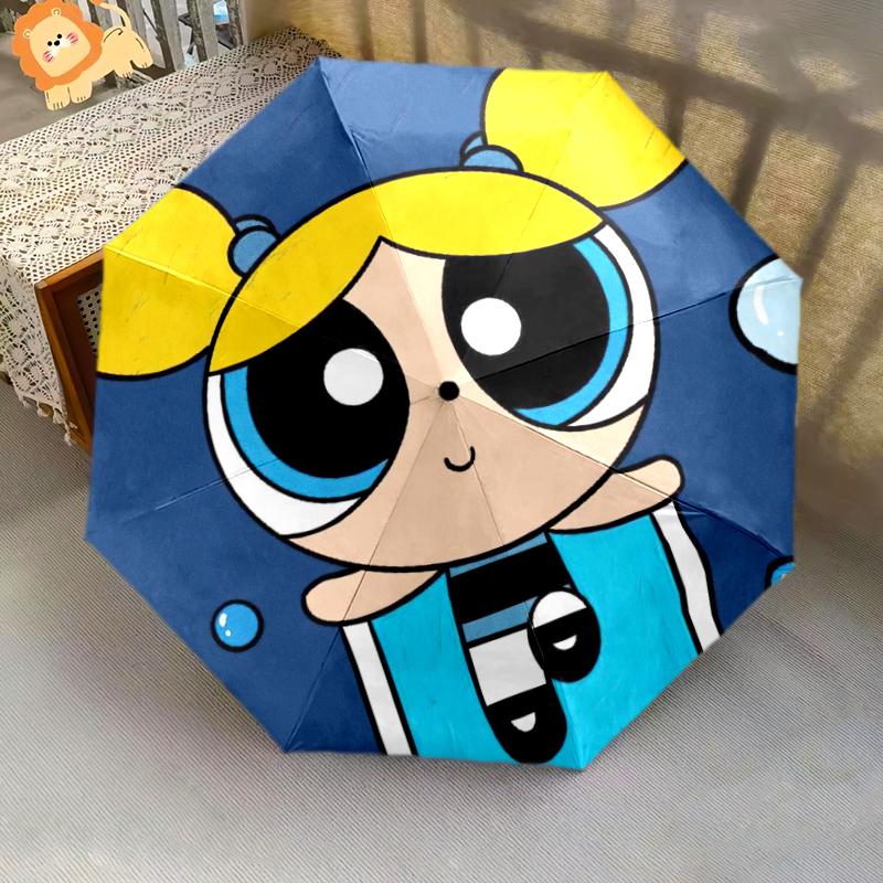 1PC The Powerpuff Girls Umbrella Portable Folding Umbrella Iron Frame Hole Bone Structure Outdoor Home Umbrella A4