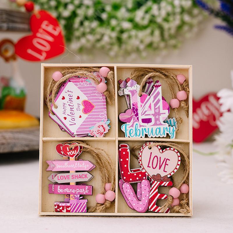 

Pink Wooden Decorative Heart Ornaments With Four Boxes For Valentines Day Display Valentines Wood C