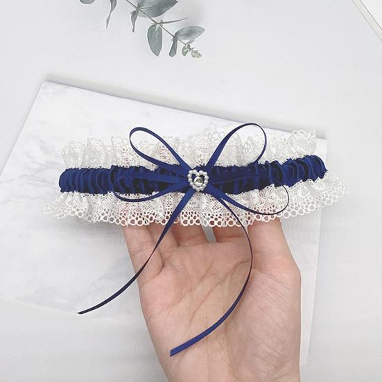 Lace Wedding Garter Faux Pearls Bowknot Floral Lace Garter Stretch Leg Garter Belt Bride Accessories for Women