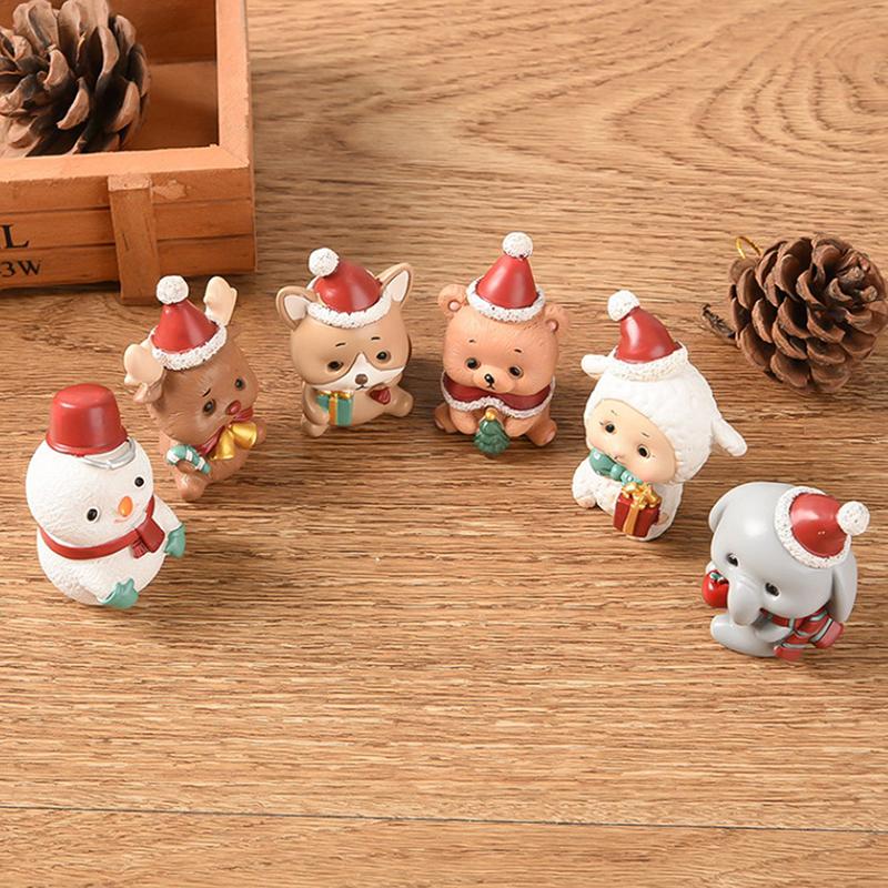 Christmas Series Craft Resin Animal Party Creative Mini Christma Tree Old Girl Kids Cute Gift Home Decoration Supplies Decor