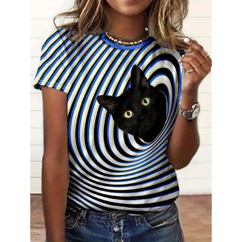 

Модная минималистичная женская футболка с коротким рукавом и круглым вырезом с принтом в виде животных 6xl