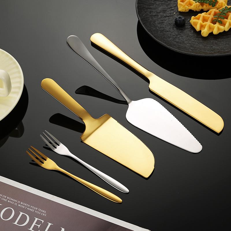 Stainless Steel Cake Spatula and Serrated Bread Knife Set with Mooncake Knife, Forks, and Triangle Shovel