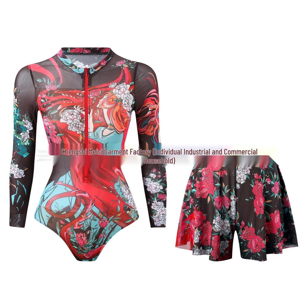 Women's Long Sleeve Sun Protection Bikini Set with European & American Style Shorts