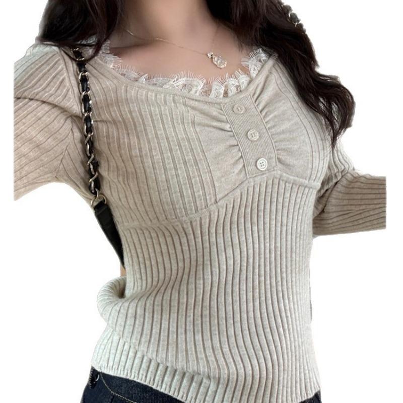 Lace Knitted Bottoming Shirt Women's Inner Fit Slim-fitting Season New Fashion Sweater Short Top