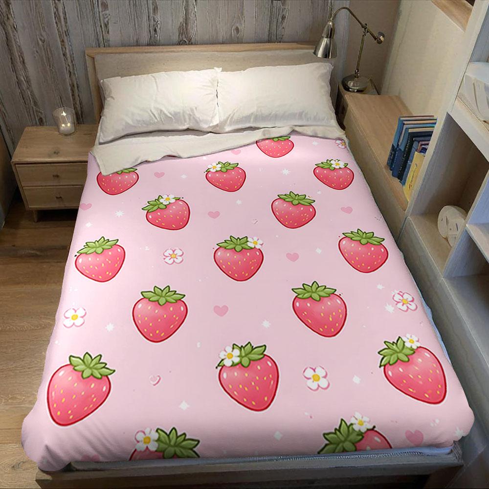 Schattige Aardbei Bloemen Flanellen Deken Perfect voor Bank Kantoor Bed Reizen Slapen Lezen Ontspannen Kamperen vier seizoenen gebruik