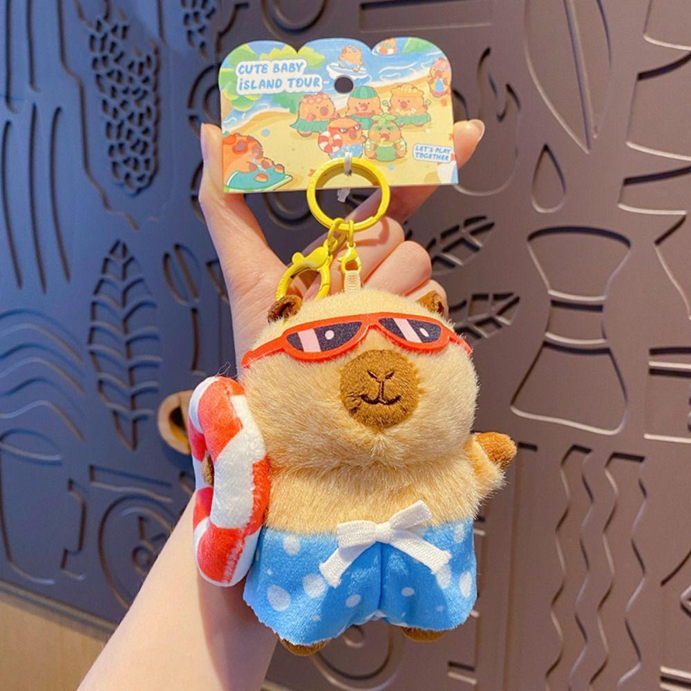 Cute Capybara Dolls Pendant Cartoon Car Keyring Lovely Plush Capybara Keychain  Key Decor