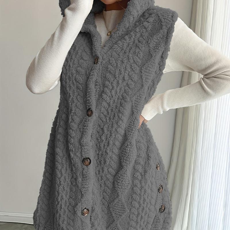 Női Kétoldalas Plüss Mellény Kapucnis Gombos Kardigán Ősz Tél Egyszínű