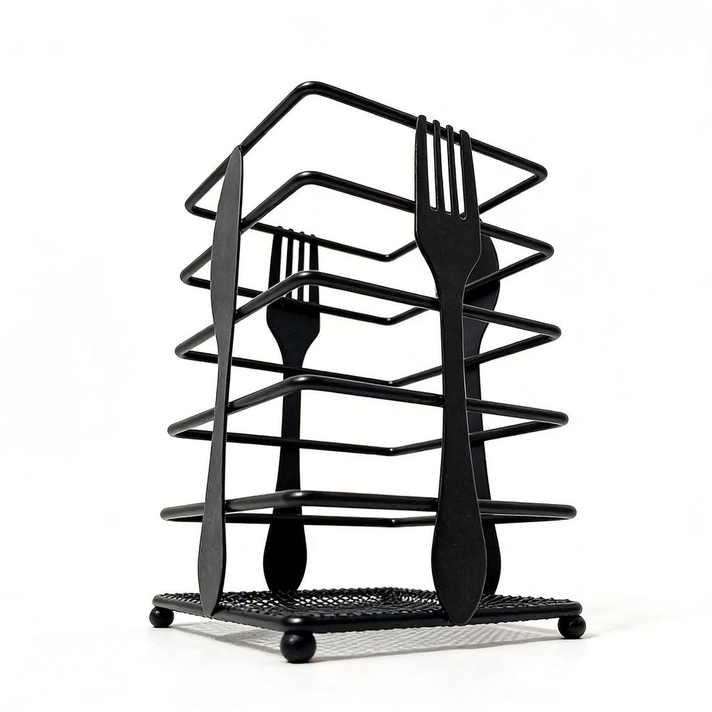 Countertop Utensil Holder Matte Black Modern Multifunctional Metal Cutlery Drainer for Forks Spoons Cooking Utensils