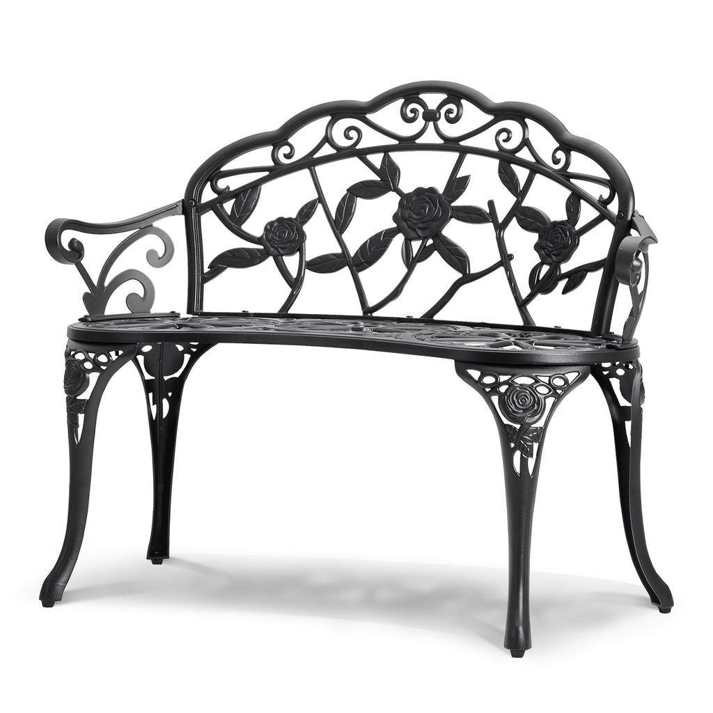 Outdoor Bench, 38.8 Inches Metal Garden Bench for Outdoors, 480 Lbs Load Capacity Bench, Outdoor Garden Park Bench with Backrest and Armrests, Patio