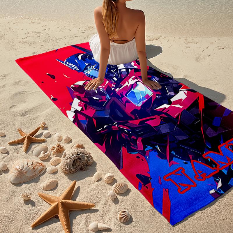 Custom Name Ultra-Soft Beach Towel with Transformers Theme,Ideal for Pool - Camping, Diving - Perfect Travel Essential, Vibrant Beach Towel.