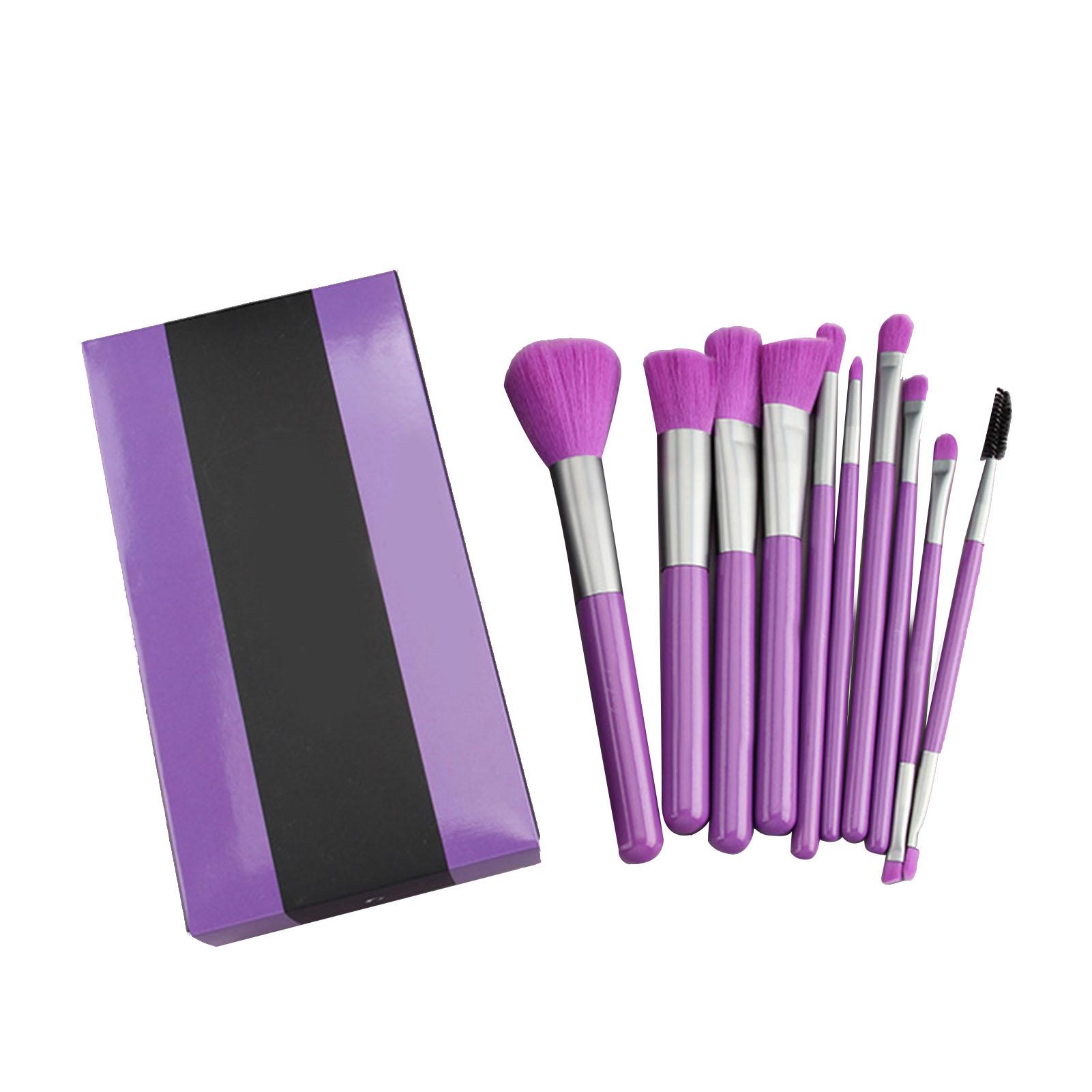 Makeup Brush Set Soft Bristles Wooden Handle Portable Face Makeup Brushes for Women Purple 10pcs