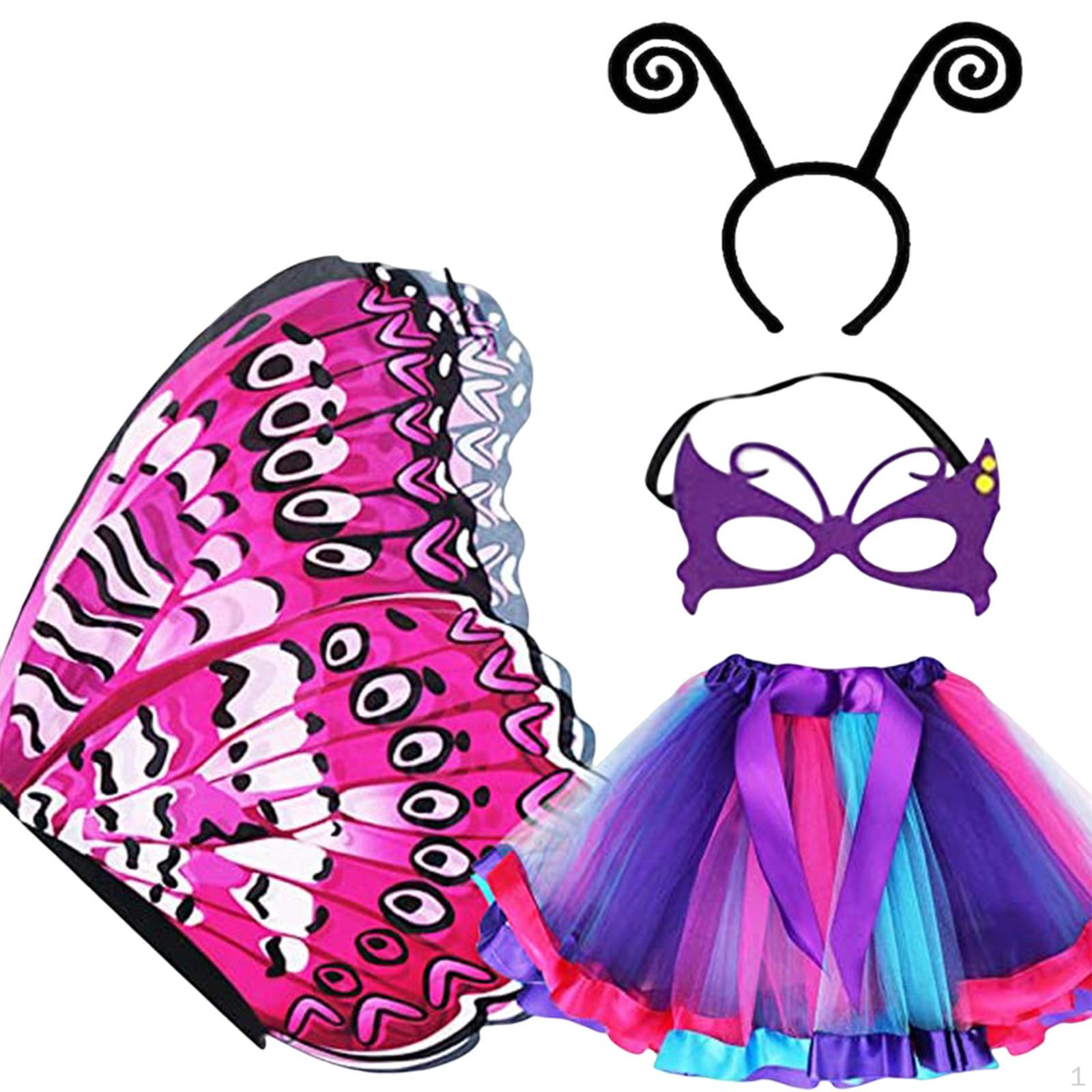 4 Pieces Girls Fairy Costume Set Rainbow Tutu Dress Headband Butterfly Wing Kids Princess Cosplay Style C