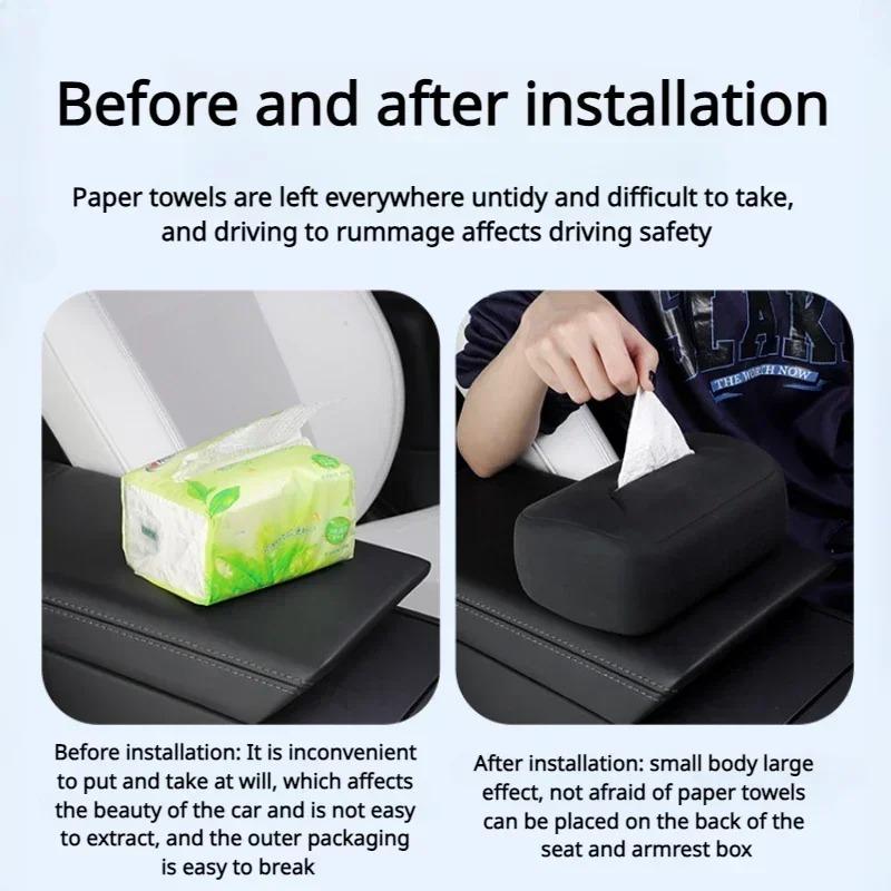 Car Tissue Box For Tesla Model 3/Y/S/X Model Y Juniper 2026 Armrest Tissue Box Hidden Pendant Backrest Paper Bag Accessories
