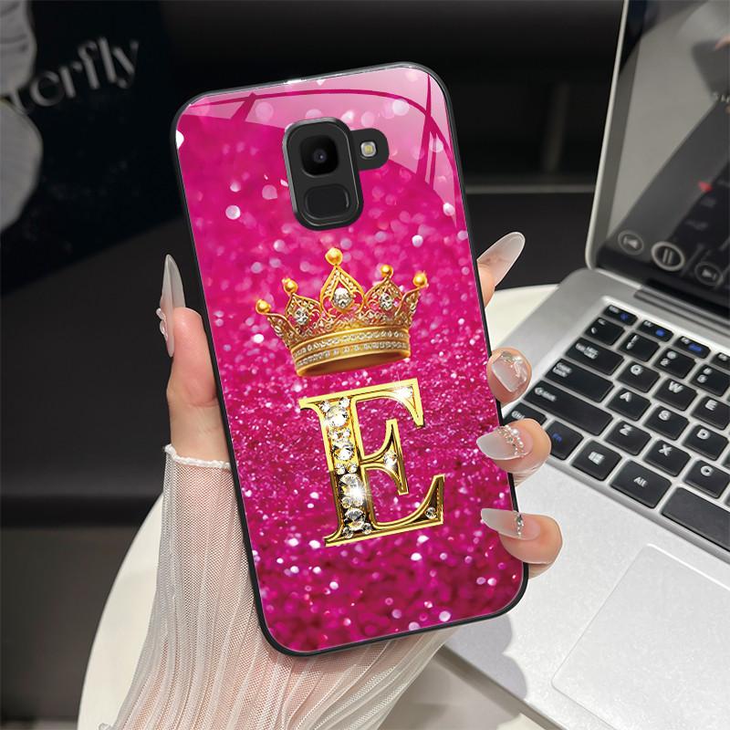 For Samsung Galaxy J6 2018 Case Fashion Letter Hard Tempered Glass Back Cover For Samsung J6 Plus J8 2018 Shockproof Phone Shell