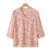 Fashionable Floral Print Blouse for Stylish Grandmas - Plus Size, Loose Fit, Summer Three-Quarter Sleeves