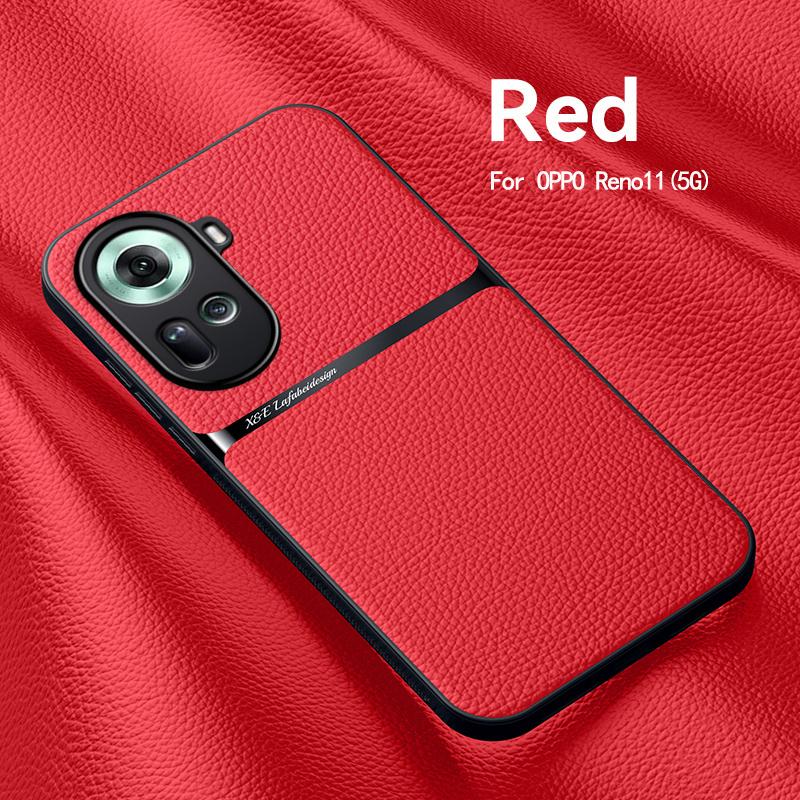 For OPPO Reno 11 5G Case Leather Car Magnetic Holder Back Cover For OPPO Reno11 5G CPH2599 Soft Frame Silicone Shockproof Coque