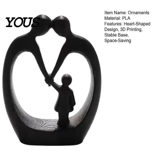 3D Printed Family Sculpture of Three Figurine, Heart-Shaped Parent & Child Statue, Matte Texture Home Decor Ornament, Creative Gift for