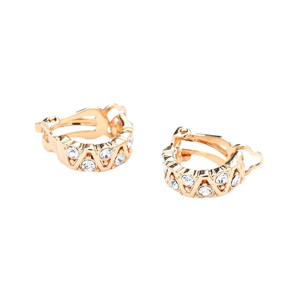 Simple and versatile gold-plated V-shaped earrings with diamonds, gold and silver two-color earless ear clips, women's fashion temperament earrings.