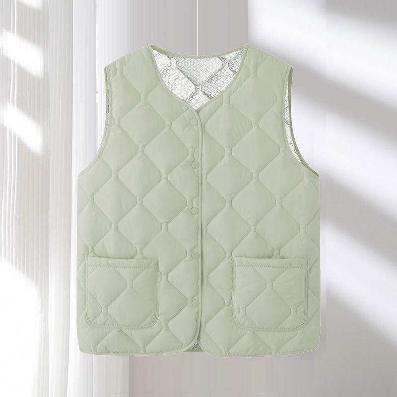 Crew neck quilted warm windproof vest down cotton vest cotton top warm jacket new autumn and winter
