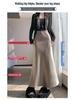 2025 Autumn High-Waisted Plus Velvet A-Line Skirt - Double-Layered Wave Polyester Fabric, Simple OL Commuting Style