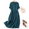 Summer Short Sleeve Shirt Collar Artsy Vintage Loose Single-breasted Skirt