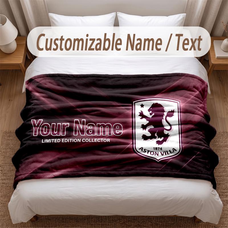 Aston Villa Printed Flannel Blanket Custom Name Text Soft Warm Throw For Bedroom Holiday Gift