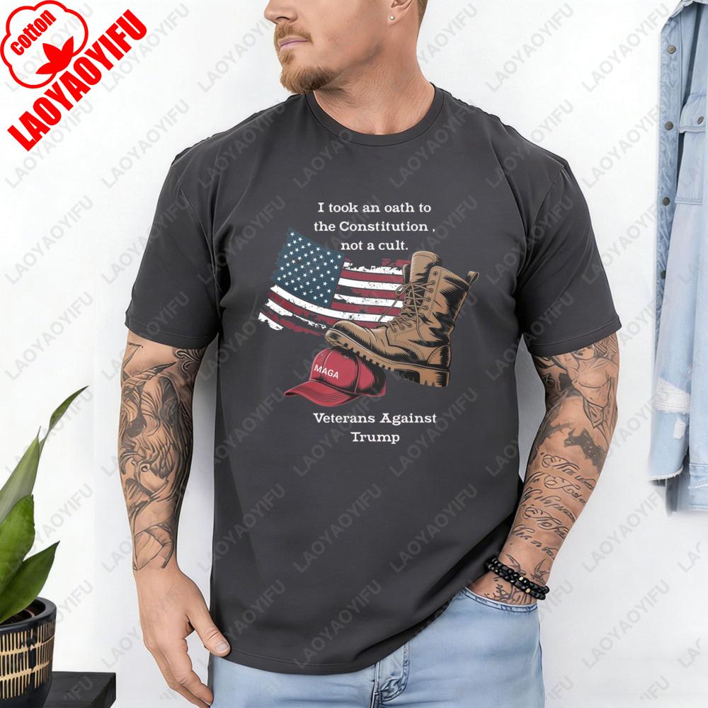 Veteran Oath To Constitution TShirt America Flag Combat Boots Patriotic Casual Cotton Tee Vintage Fashion Streetwear for Mens