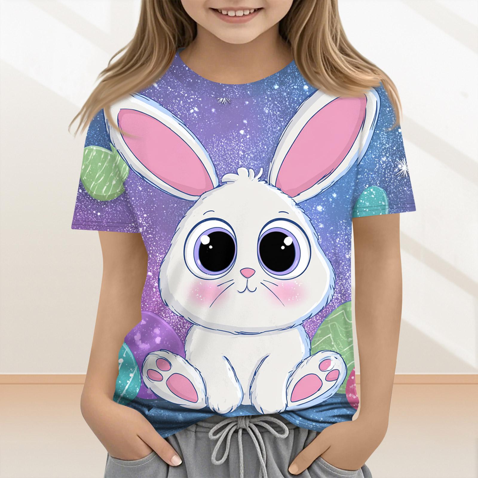 

Повседневная и модная детская одежда на Пасху, с изображением кроликов, пасхальных яиц, с принтованными топами с коротким рукавом и футболками. 100